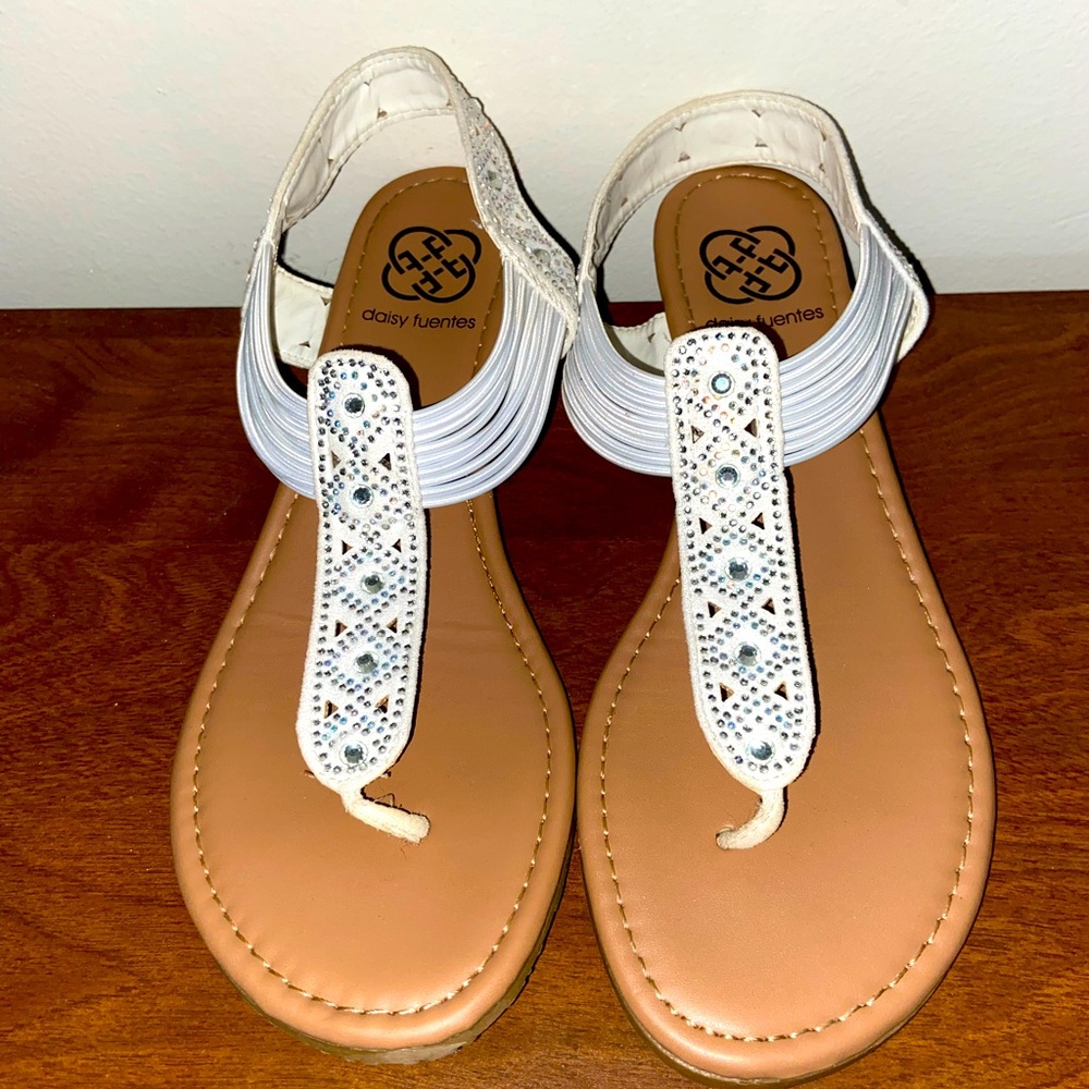 White Beaded Sandals, Size: 8